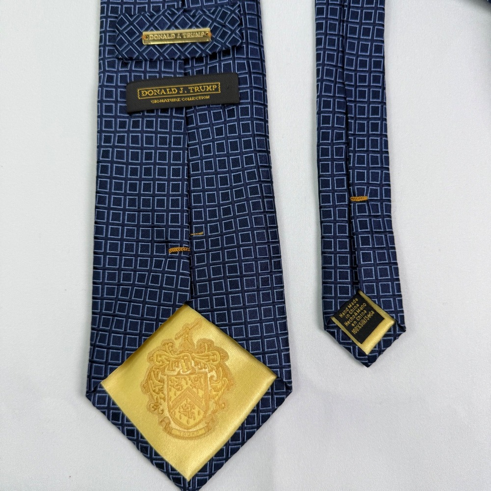 Donald J Trump Signature Collection Navy Blue Silk Geometric Square Necktie Tie